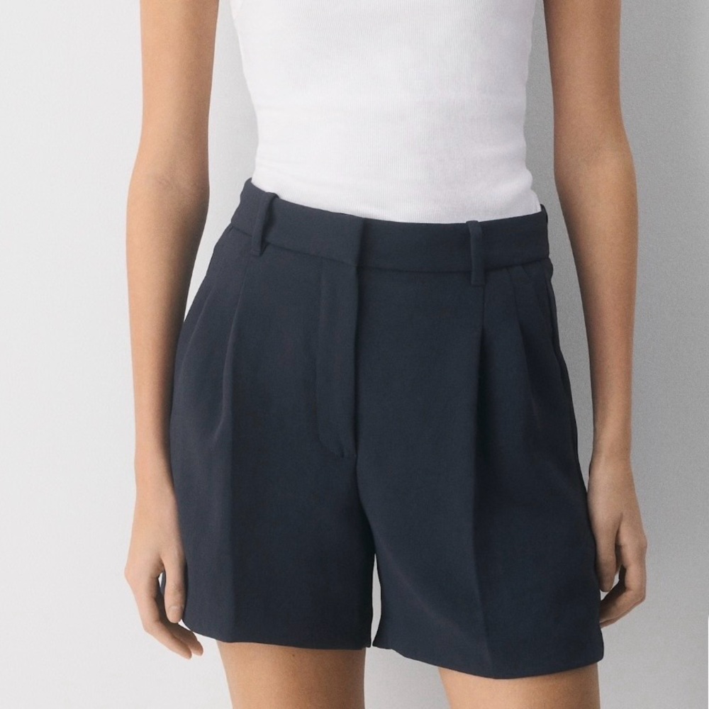 Aritzia Black High-Waist Pleated Tailored Shorts